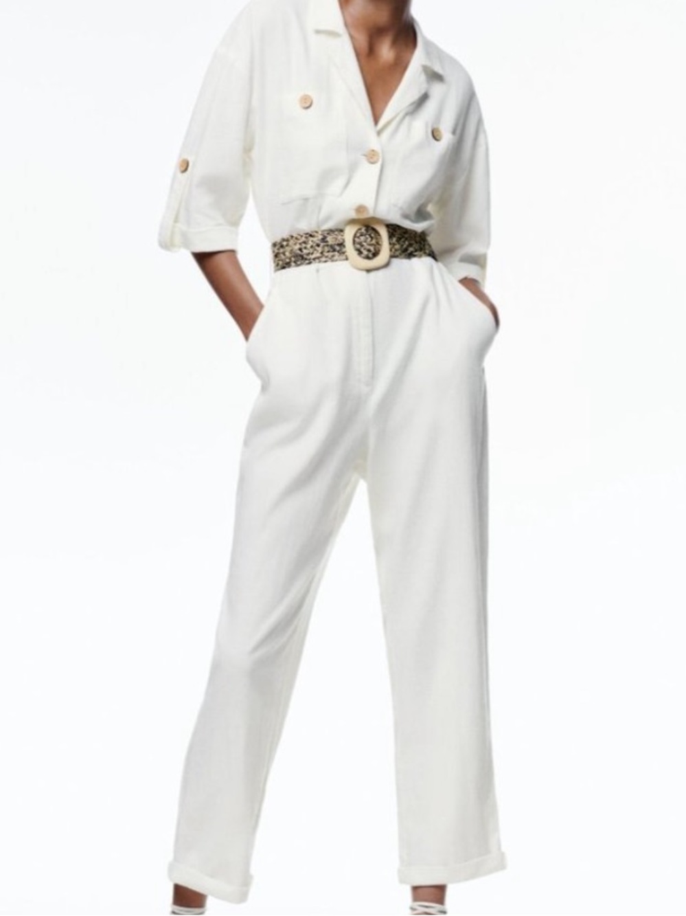 ZARA LINEN BUTTON DOWN  3/4 SLEEVE JUMPSUIT $149.90